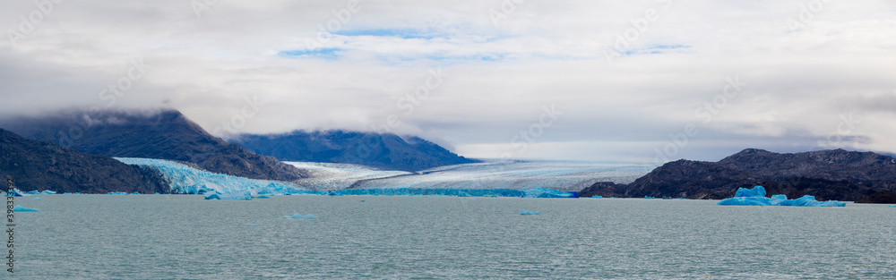 Panoramic of the Upsala glacier in Parque Nacional de los Glaciares Argentina