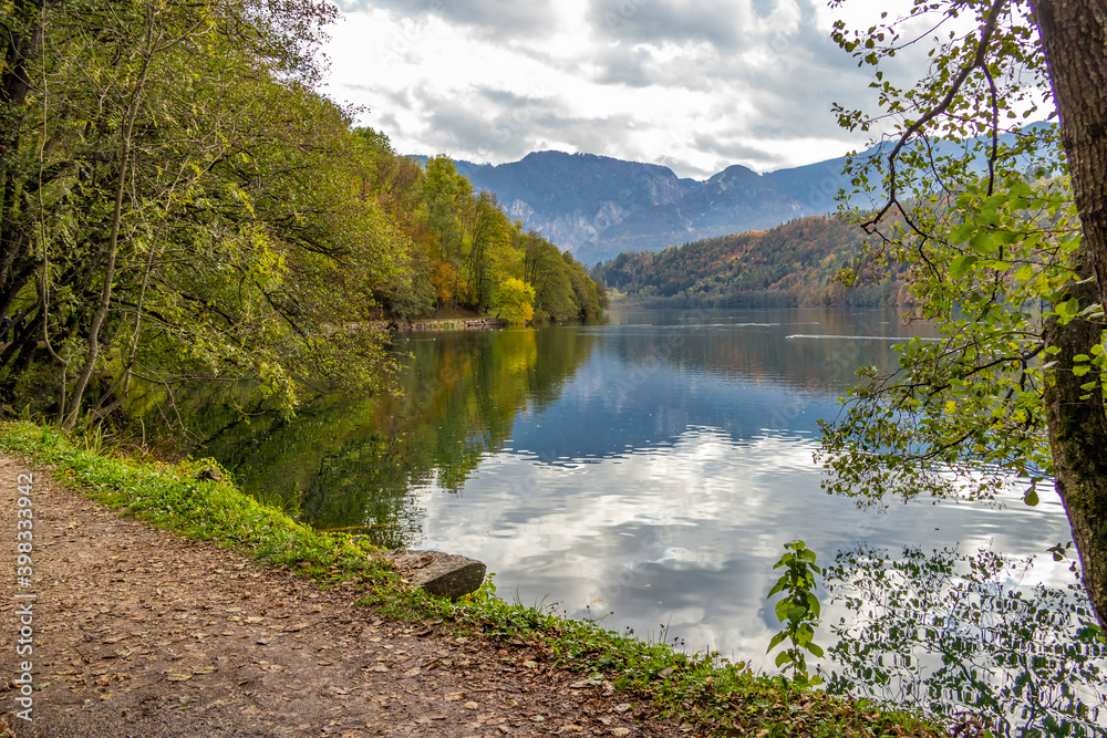Autumn landscape on the Levico lake, Trentino Alto Adige - Italy