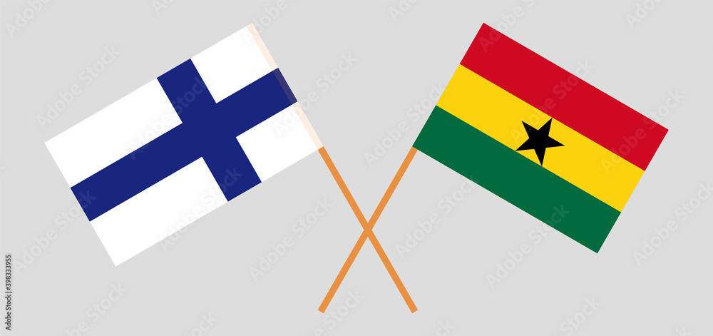 Crossed flags of Ghana and Finland. Official colors. Correct proportion