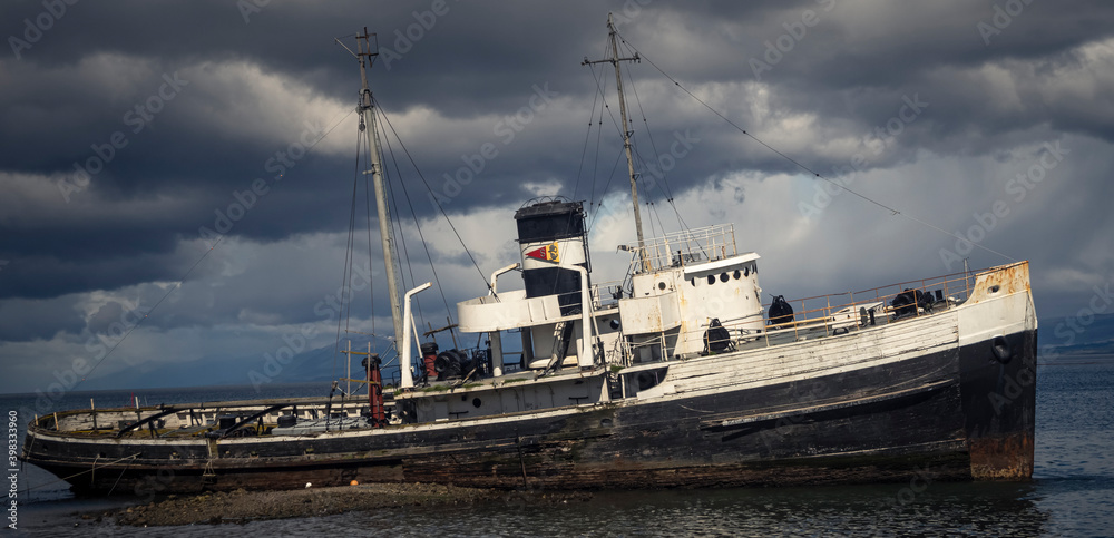 Naklejka premium aground ship Saint Christopher Ushuaia