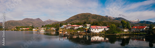 Panoramic of the town of Puerto Edén in the Chilean fjords