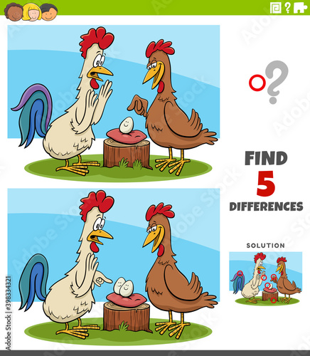 differences educational task for kids with rooster and hen