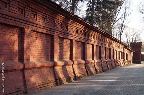 brick fence at the Novodevichy cemetery in Moscow on a Sunny autumn day
