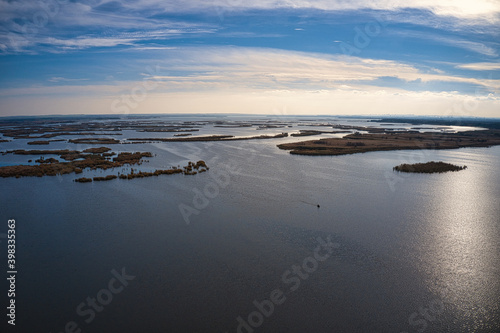 Irresistible floods on the Samara river on the dnieper in the evening light