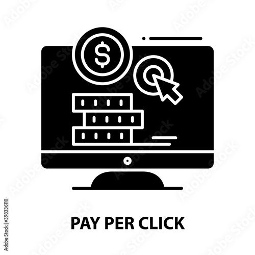 pay per click symbol icon, black vector sign with editable strokes, concept illustration