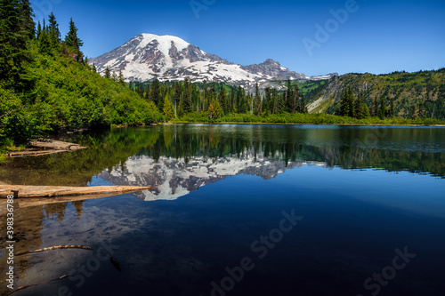 Beautful Reflection of Mt Rainier from Bench Lake, Mt Rainier National Park, Washington