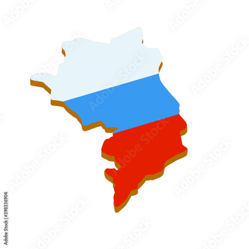 Map of Republic of Nagorno-Karabakh. Caucasian state with flag of Russia. Disputed territory of Armenia and Azerbaijan. Flat cartoon. Russian peacekeeping troops.