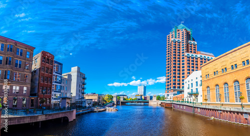 Old district street view in Milwaukee City of Wisconsin. photo