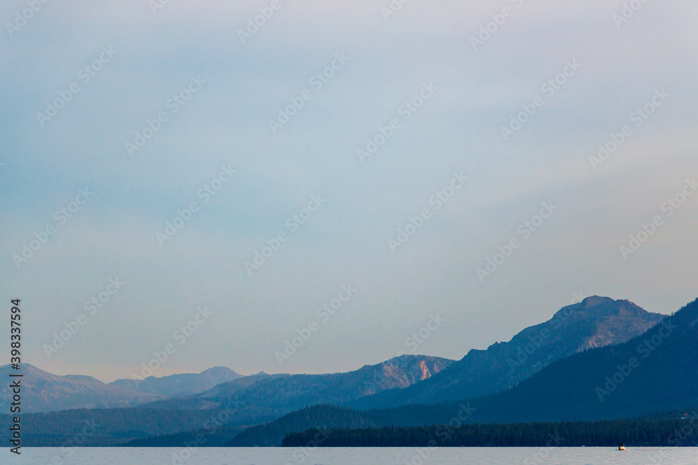 Layered mountains and sky above Lake Tahoe