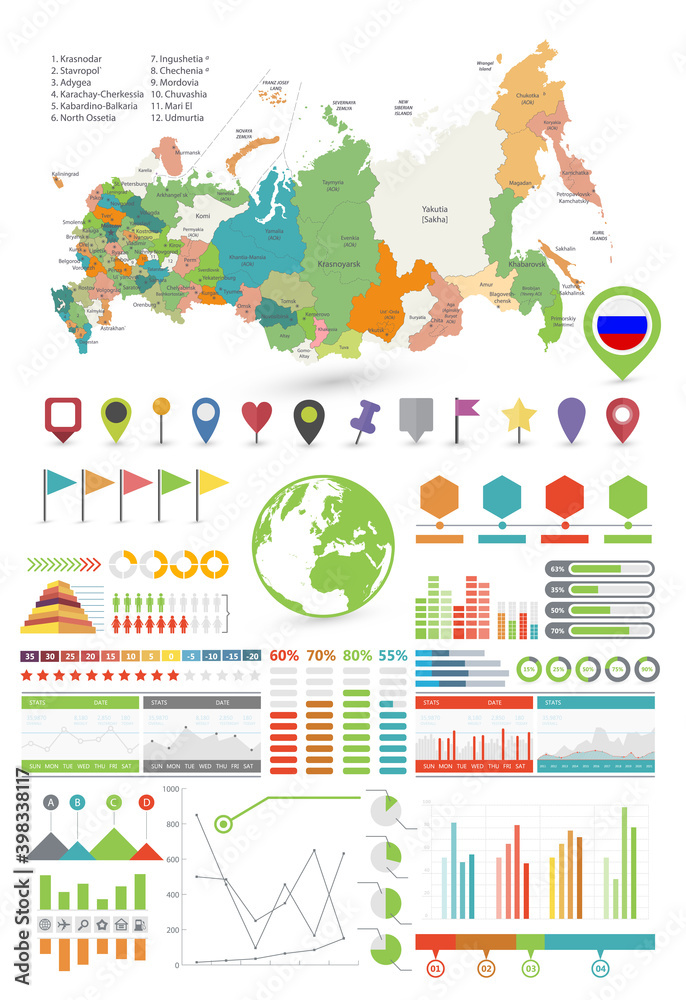 Russia map and Infographics design elements