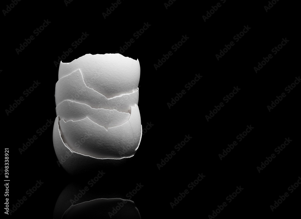 egg shell broken crack on black background egg shell broken crack on black background