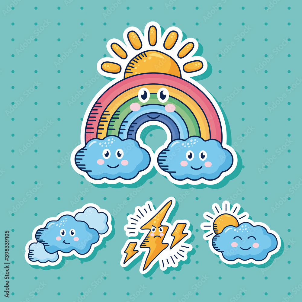 bundle of four kawaii weather comic characters