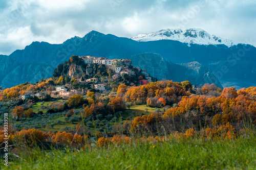 Autumn scenery in the small town of castel san vincenzo, abruzzo lazio national park, molise, italy