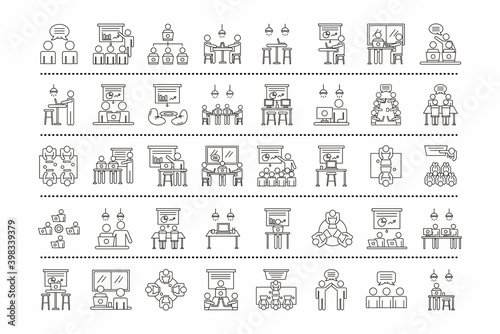 bundle of fourty workers avatars coworking line style icons