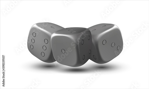 Dice. Composition of three dices on a white background. Grey dice. Casino. 3d effect Vector illustration.