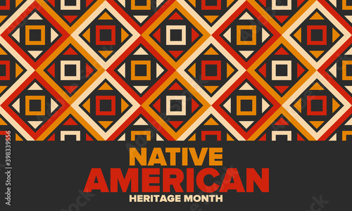 Native American Heritage Month in November. American Indian culture. Celebrate annual in United States. Tradition pattern. Poster  card  banner and background. Vector ornament  illustration