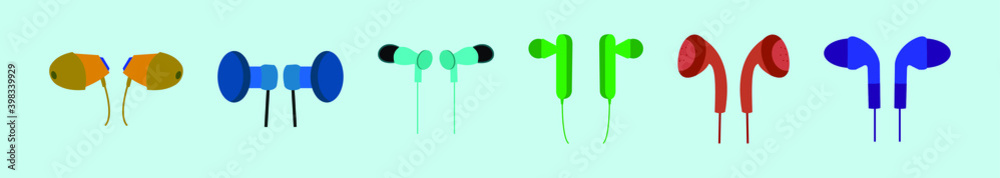 set of ear buds cartoon icon design template with various models. vector illustration isolated on blue background