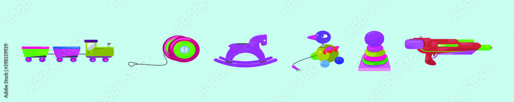 set of fun toys cartoon icon design template with various models. vector illustration isolated on blue background set of fun toys cartoon icon design template with various models. vector illustration isolated on blue background