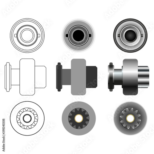 Gear bendix drive of car starter motor. Isolated on white background