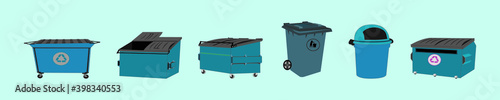 set of dumpster unit cartoon icon design template with various models. vector illustration isolated on blue background