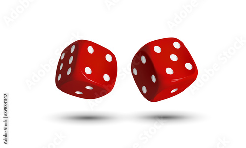 Dice. Composition of two dices on a white background. Red dice. Casino. 3d effect Vector illustration.