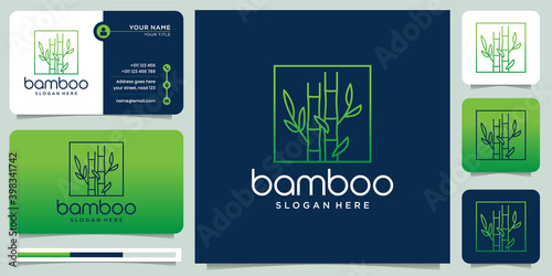 Green bamboo logo design. symbol template and business card template. Premium vector