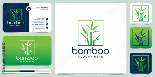 creative logo of bamboo. symbol for business company, frame, leaf, panda, design Collection., Modern style and business card Vector illustration.premium vector