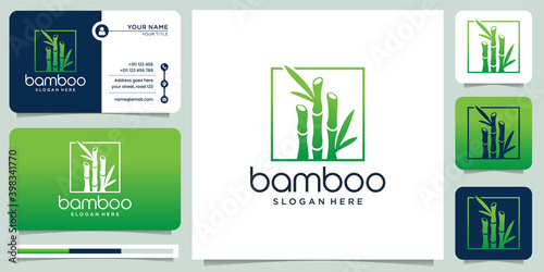 creative of bamboo logo design. Bamboo tree combine frame square template. logo and business card design. Premium vector