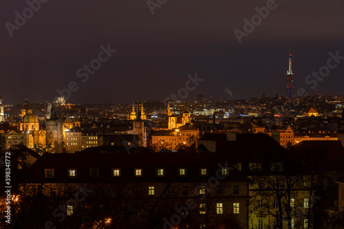 .light from street lights and a view of the city of Prague © svetjekolem