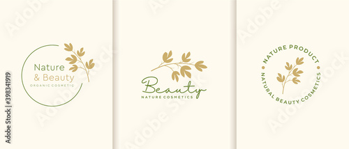 Nature cosmetics logo collection. beauty,skin care,luxury ,fashion, minimalist,leaf,essential,frame,vector illustration template. premium vector
