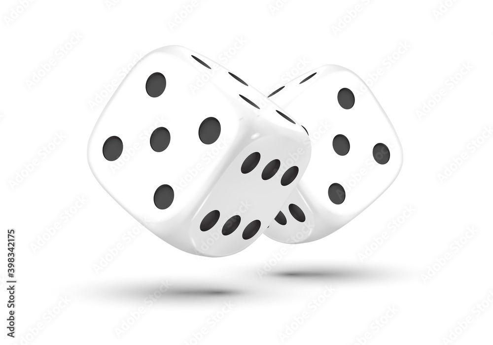 Dice. Composition of two dices on a white background. White dice. Casino. 3d effect Vector illustration. Dice. Composition of two dices on a white background. White dice. Casino. 3d effect Vector illustration.