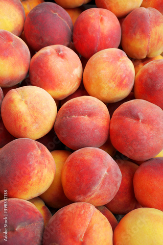 Tasty peaches on a market