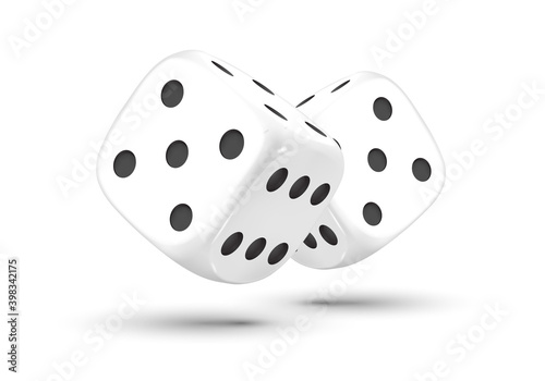 Dice. Composition of two dices on a white background. White dice.  Casino. 3d effect Vector illustration.