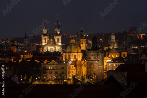 .light from street lights and a view of the city of Prague © svetjekolem