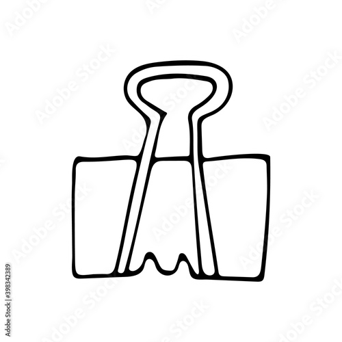 Hand drawn paper binder clip icon. Doodle paper binder clip icon in vector. Isolated illustration of doodle paper binder clip in vector.
