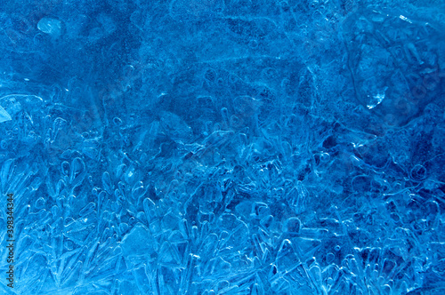 ice texture close-up, blue ice top view