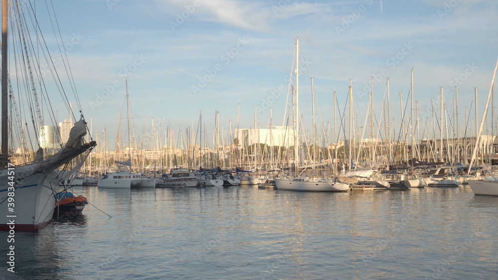 Sailboats in the maritime port of the city of Barcelona	