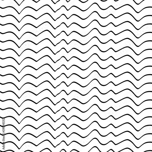 Curved lines seamless pattern. Linear waves motif. Jagged stripes ornament. Curves print. Striped background. Broken line shapes wallpaper. Wavy stripe figures. Ethnical textile print. Vector artwork.