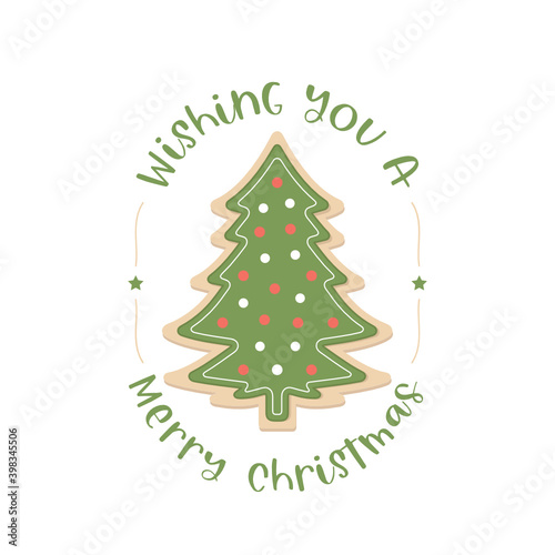 Wishing You A Merry Christmas  Christmas Card  Merry Christmas Background  Christmas Cookie Vector  Christmas Tree Vector Illustration Background