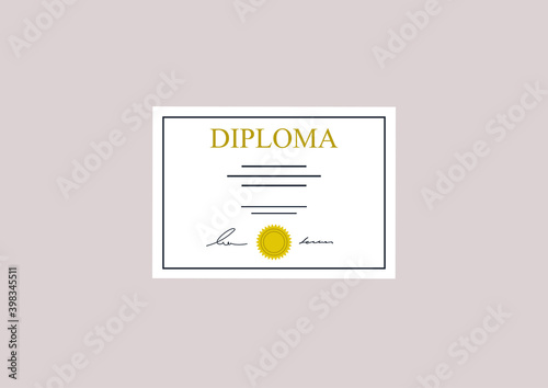 High school graduation certificate template, sealed and signed