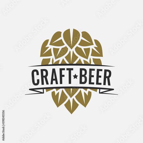 Craft beer logo with beer hop on white background