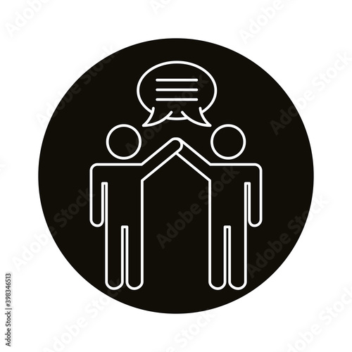avatars couple coworking with speech bubble line style