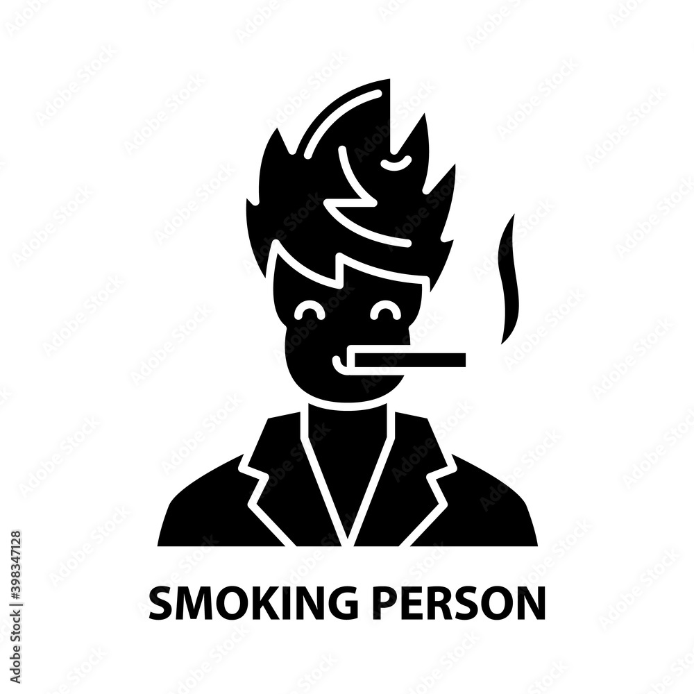 smoking person icon, black vector sign with editable strokes, concept illustration smoking person icon, black vector sign with editable strokes, concept illustration