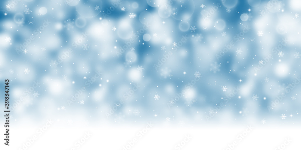 Christmas light blue background with snow