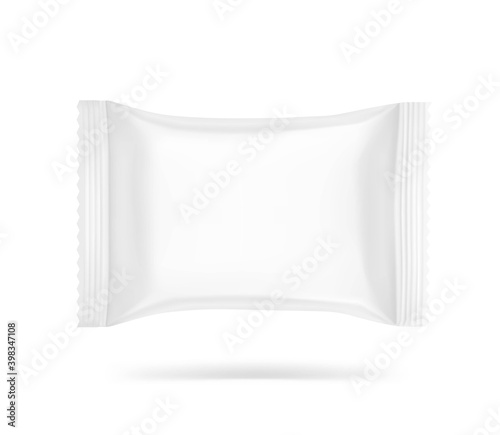 Hight realistic flow packaging mockup. Vector illustration isolated on white background. Can be use for your design, promo, adv and etc. Possibility for food, pharmaceutical, cosmetic. EPS10.	