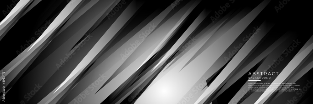 Fototapeta premium Abstract black grey silver triangle stripes background for wide banner. Black grey silver abstract background with blank space for text