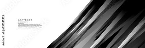 Abstract black grey silver triangle stripes background for wide banner. Black grey silver abstract background with blank space for text