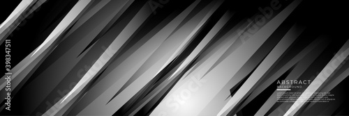 Abstract black grey silver triangle stripes background for wide banner. Black grey silver abstract background with blank space for text