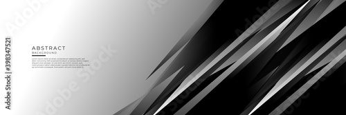Abstract black grey silver triangle stripes background for wide banner. Black grey silver abstract background with blank space for text