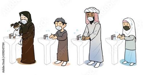 Muslims washing their hands during covid 19.